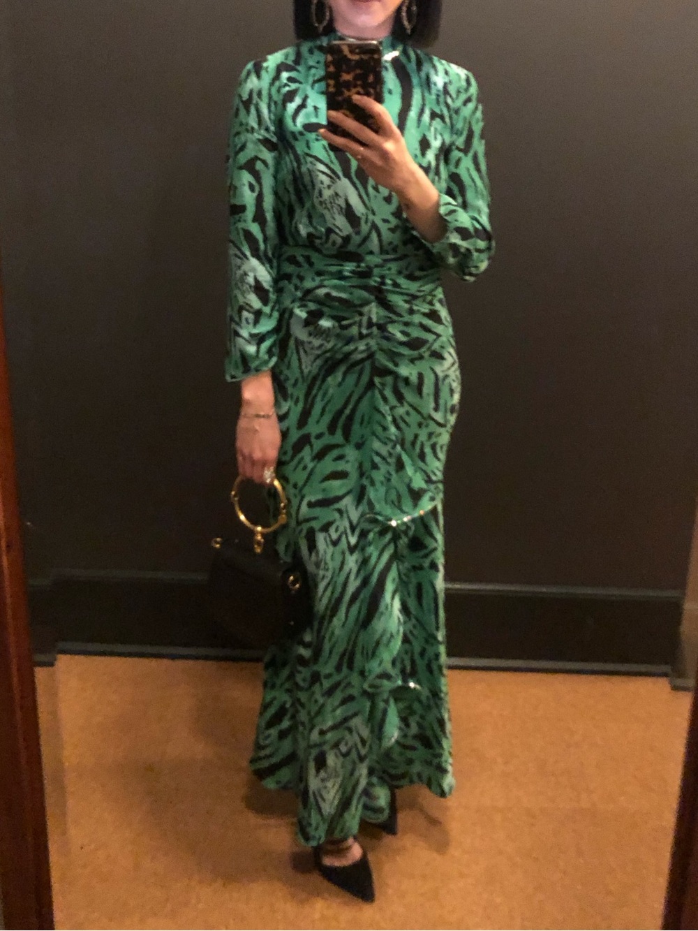 RIXO Green and Black Animal-Print Long Sleeve Maxi Dress - Picture 6 of 6